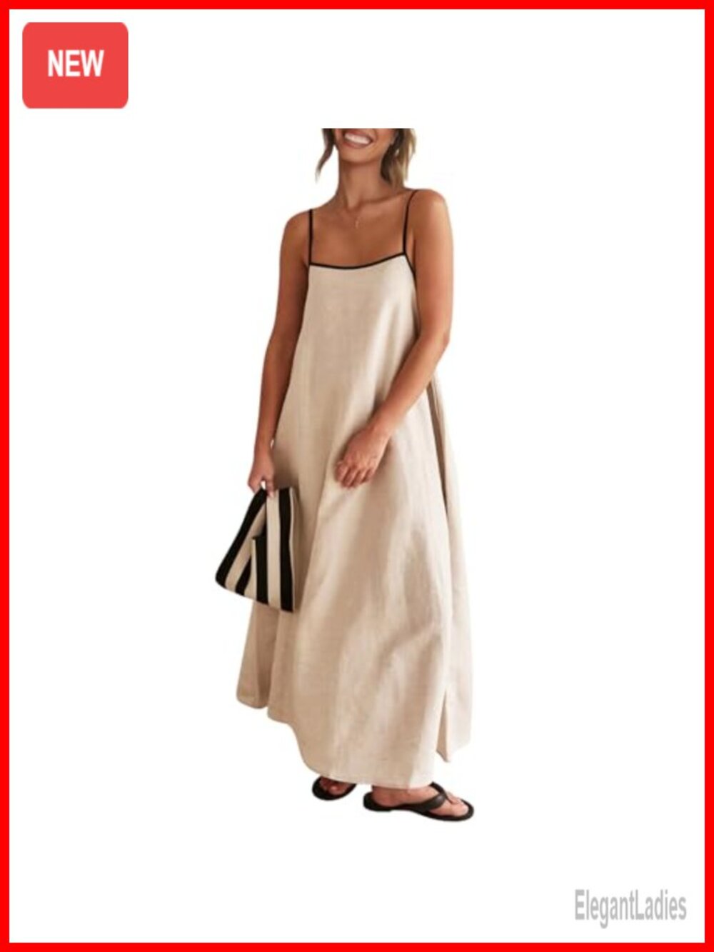 Linen Maxi Dress with Pockets Adjustable Spaghetti Strap Sundress